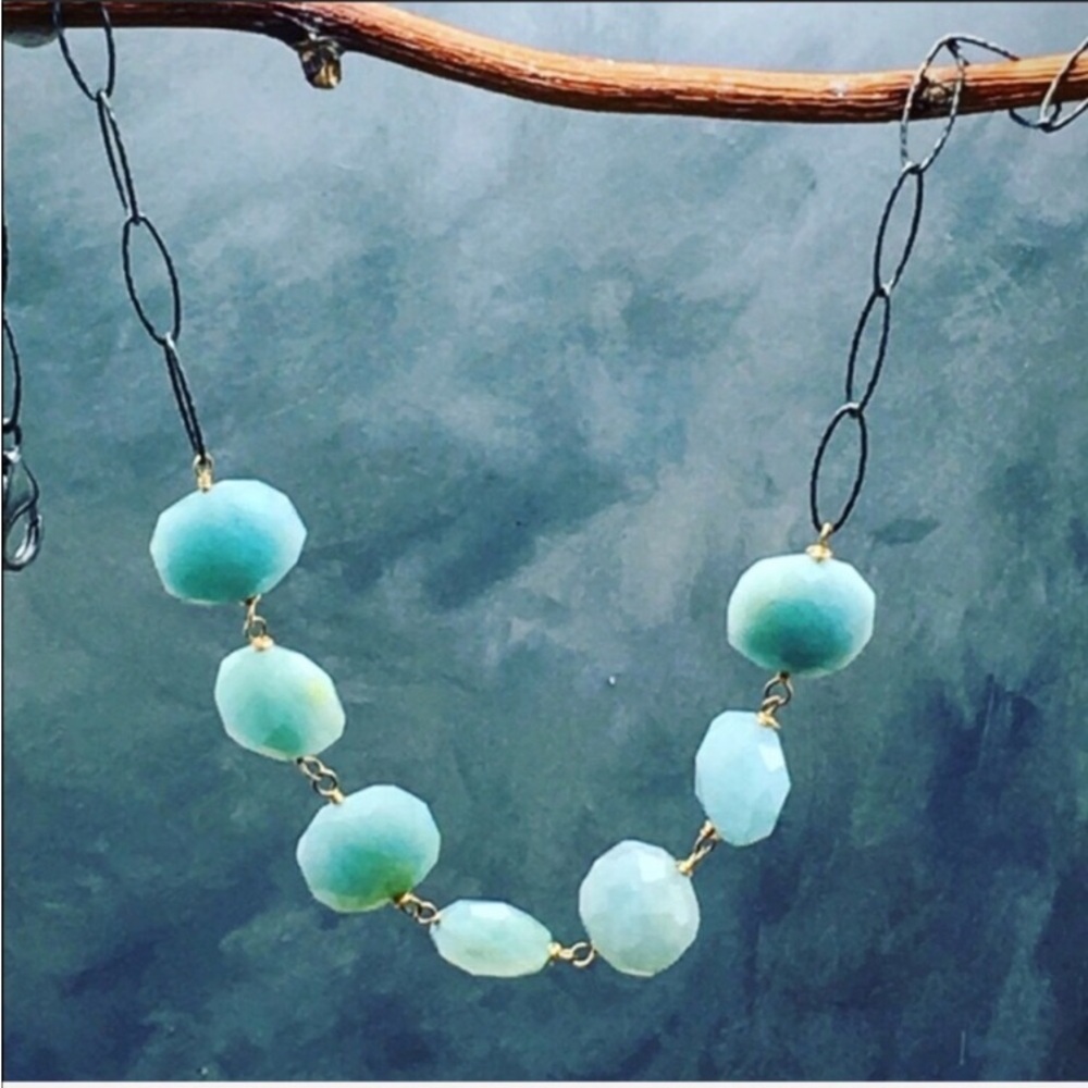 MATANA Faceted Amazonite and 14k gold filled oxidized silver necklace